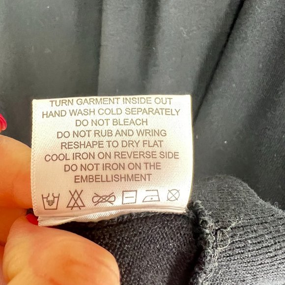 Tory Burch Jet Embellished Shift Mini Dress 100% Merino Wool Black Women Size L - Picture 8 of 8